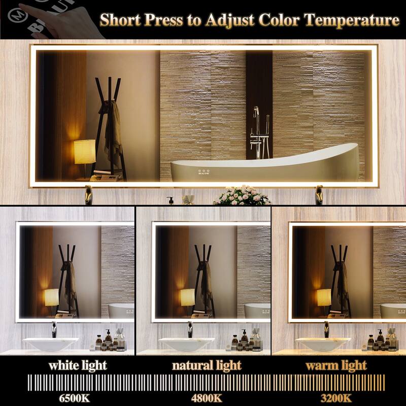 Rectangular Framed Wall Mounted LED Bathroom Vanity Mirror - 32" X 72"