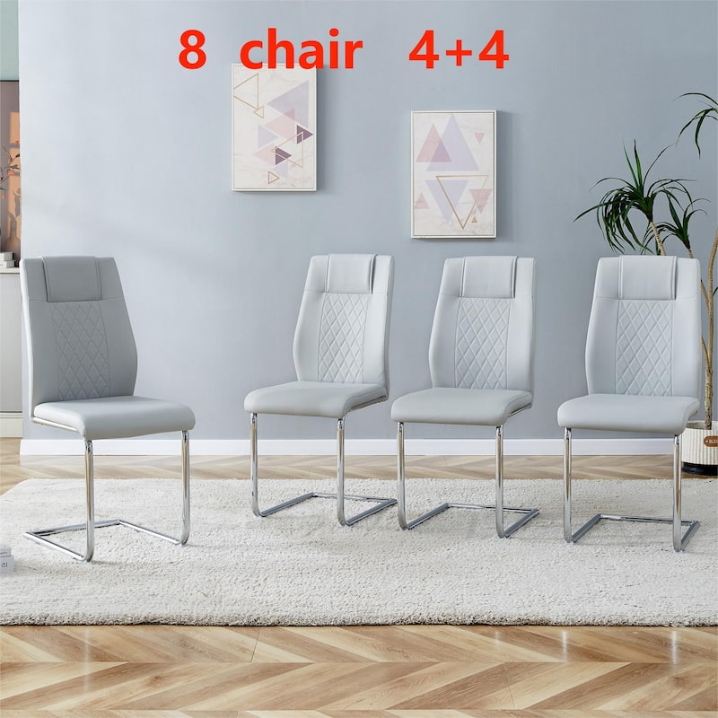 Modern 8 Piece PU Fabric Dining Chair Set with Cushions and Metal Legs for Kitchen Living Room Bedroom Dining Room