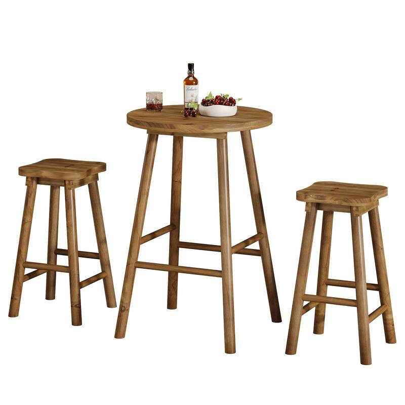 Round Bar Table with Chairs, 37.4" High Solid Wood Pub Table