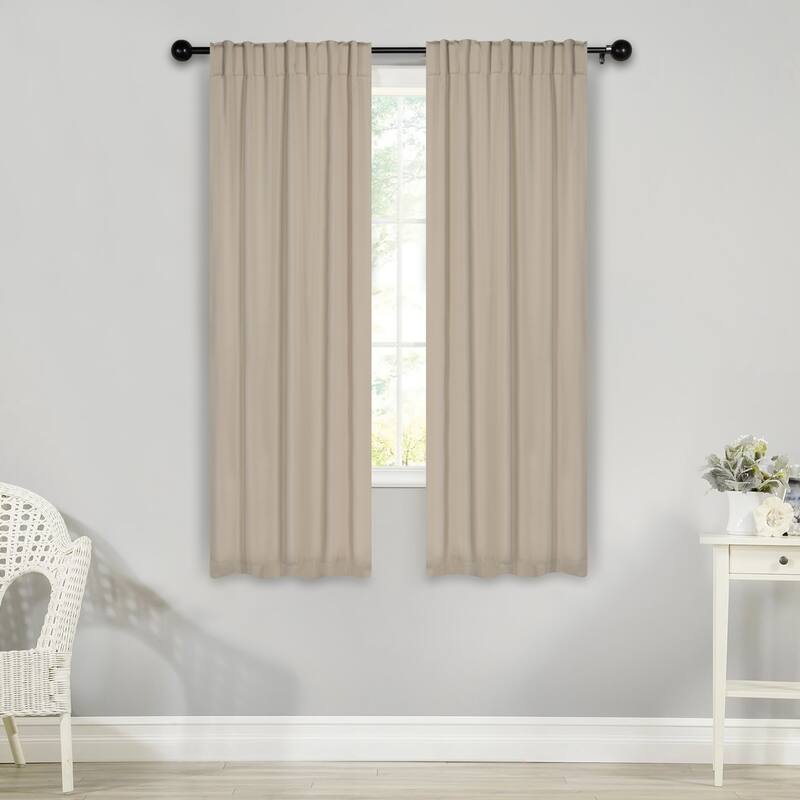Superior Solid Machine Washable Room Darkening Curtains with Back Tabs, Set of 2