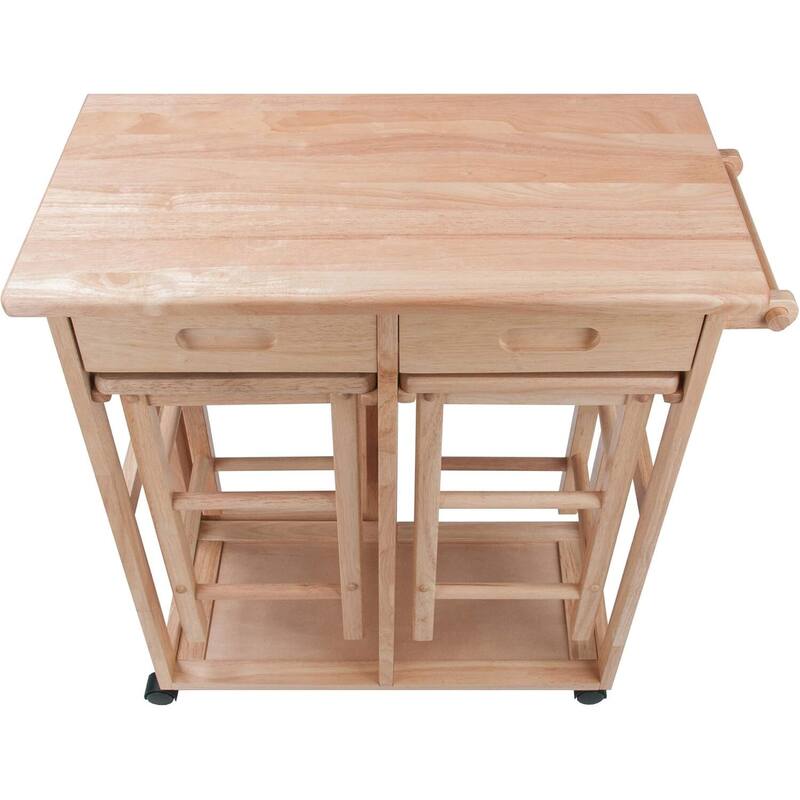Drop Leaf Table with Stools - Kitchen Cart on Wheels - Modern Dining Table Set - Compact Bistro Table