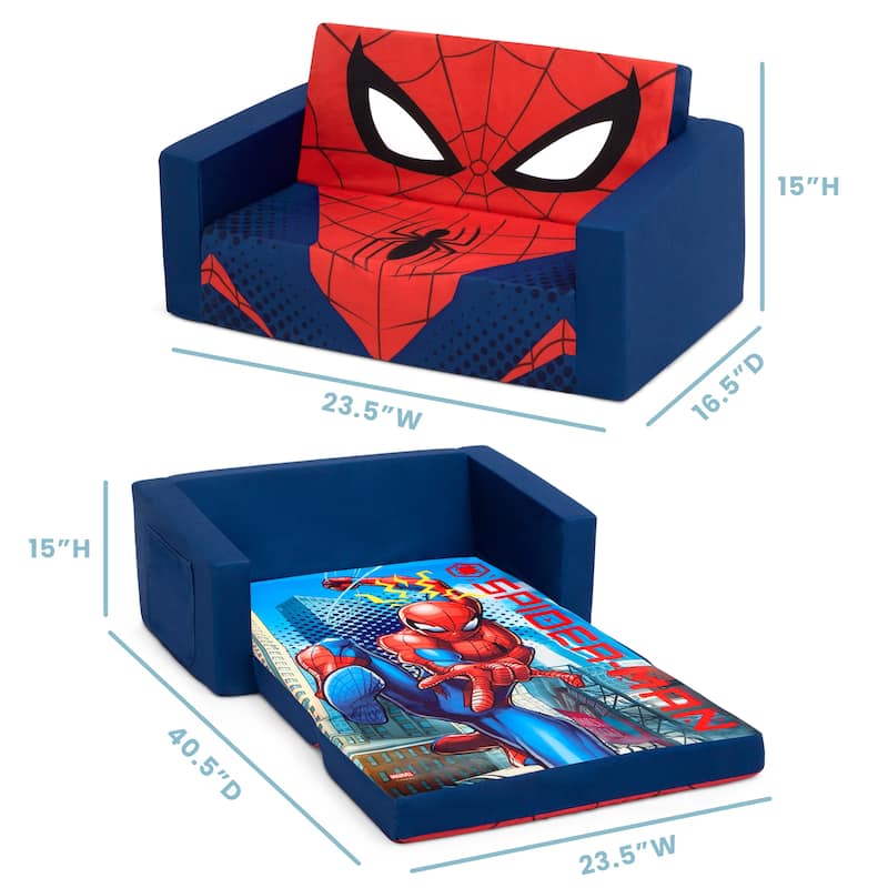 Spider-Man Cozee Flip-Out Sofa - 2-in-1 Convertible Sofa to Lounger for Kids by Delta Children - Spider-Man