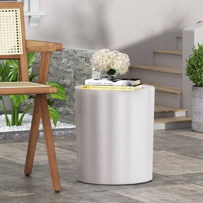 Lightweight Concrete Side Table, Antique White Accent Table for Indoor & Outdoor Use