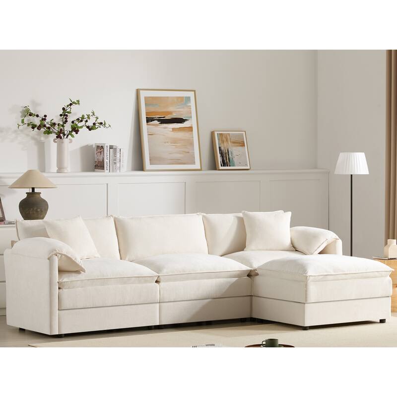 Roomfitters 103" Chenille Sectional Sofa, L Shaped Cloud Couch with Deep Wide Seat, 4 Seat Sofa with Ottoman