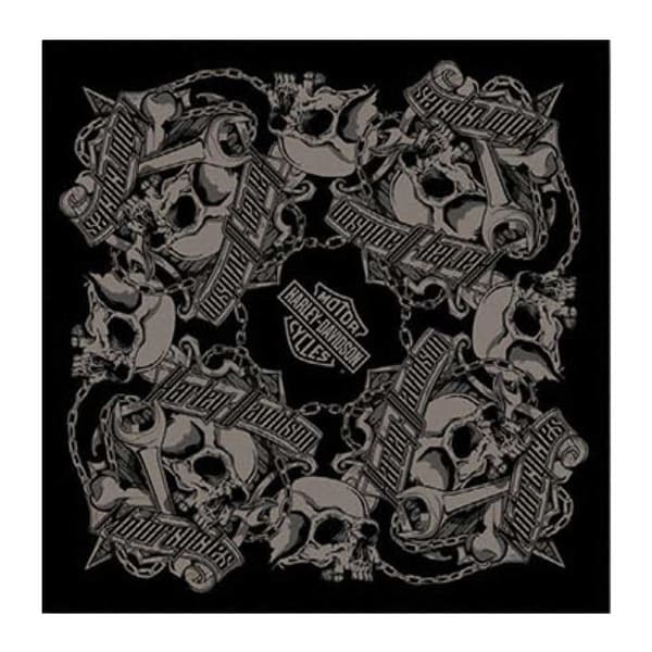 Harley-Davidson Men's Grim Skulls Bandana - Black & Gray, 24 x 24 in BA34180 - 24" x 24"
