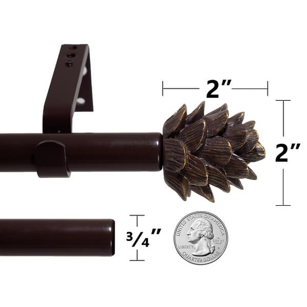 dimension image slide 1 of 3, 3/4" Farmhouse Pinecone Curtain Rod Adjustable Designer Window Single Rod
