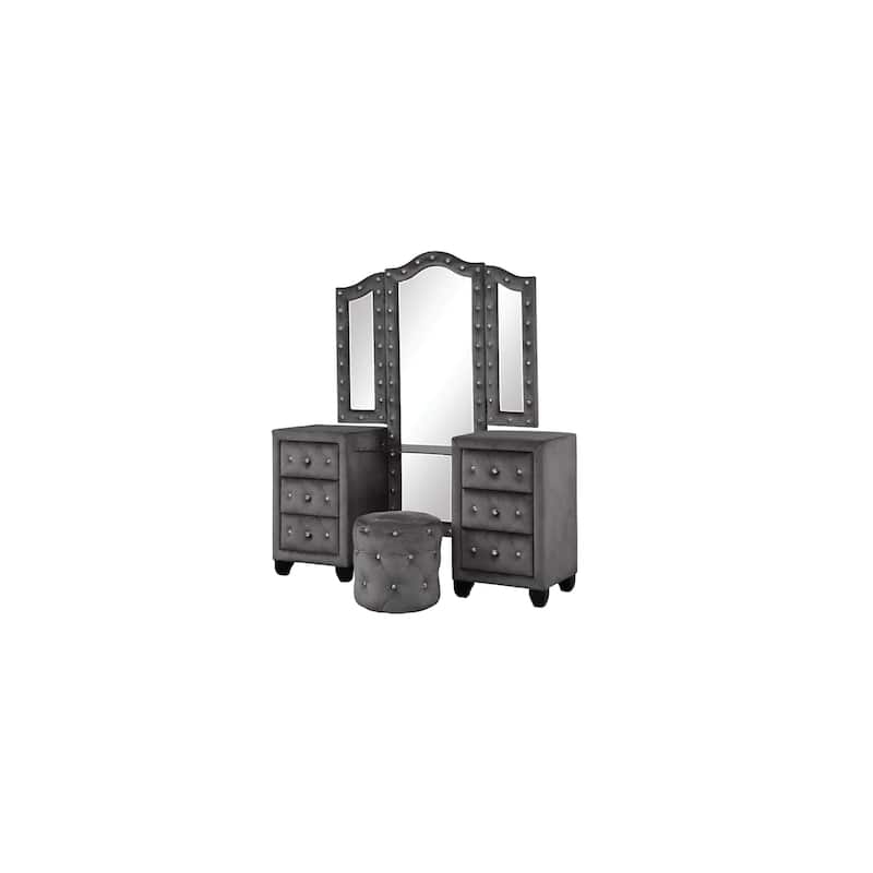 Monica Modern Style Crystal Tufted 4PC/5PC Vanity Bedroom Set Made with Wood