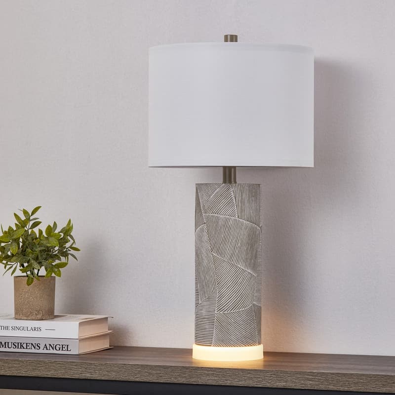 KAWOTI 23.25 inch Grey with Distressed White Table Lamp Set with Bulbs