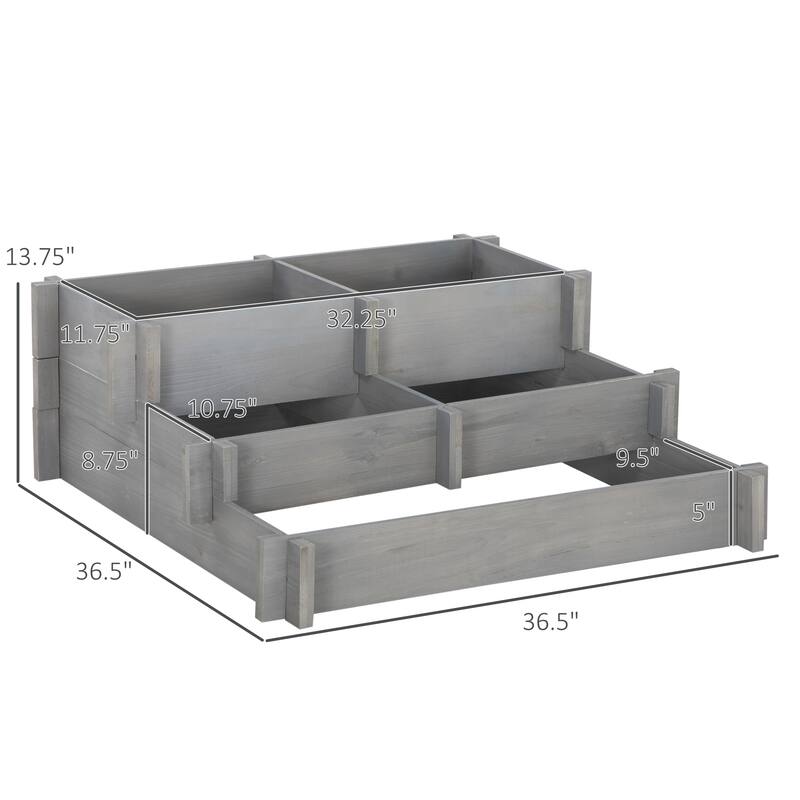 Outsunny 3-Tier Raised Garden Bed, Water Draining Fabric for Soil, Elevated Wood Flower Box for Vegetables