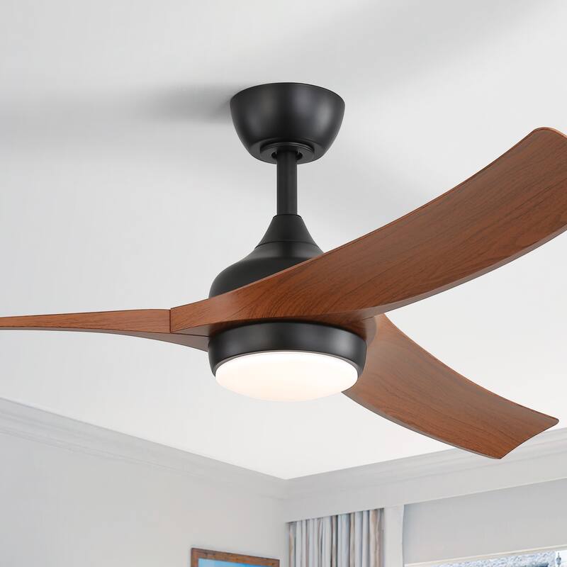 52 Inch Black Ceiling Fan with 3 Dark Wood Grain ABS Blades Remote Control Reversible Motor Dimmable Light