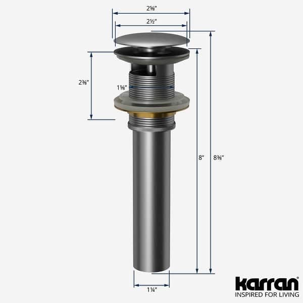 dimension image slide 4 of 8, Karran Pop-Up Vanity Bowl Drain with Overflow