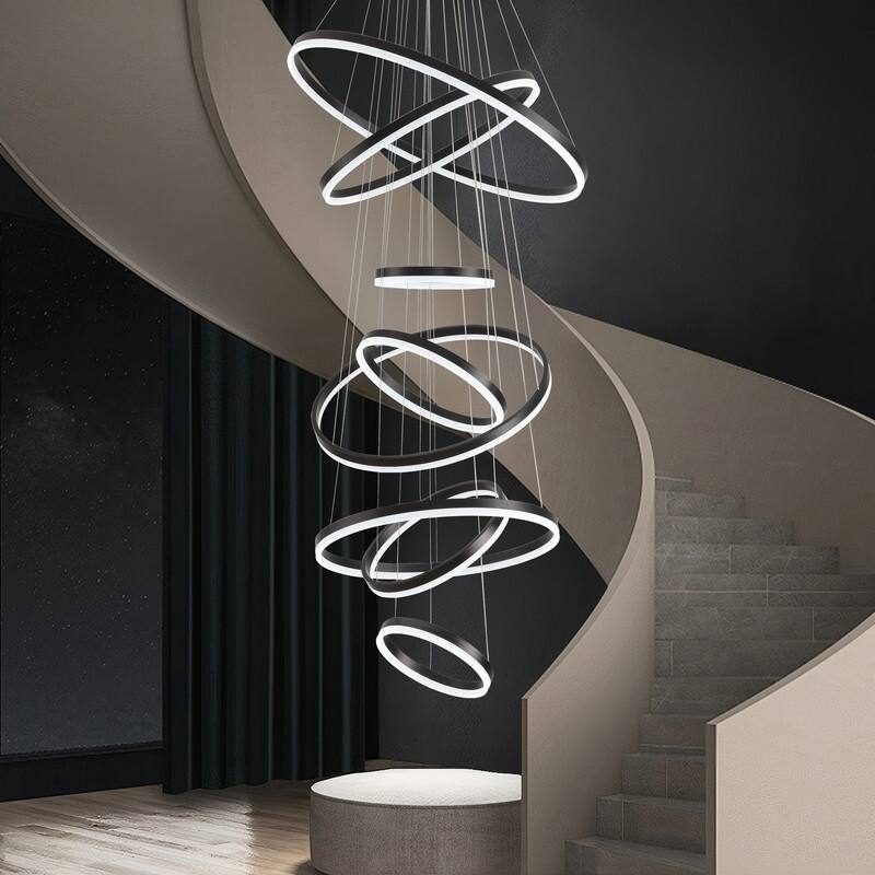 Modern Ring LED Chandelier Ring Adjustable Ceiling Light with Remote Control for High Ceilings