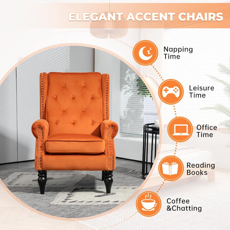 Mid-Century Velvet/Leather Upholstered Tufted Wood Frame Armchair