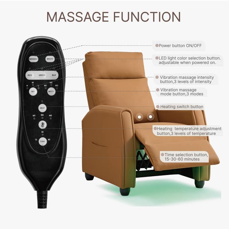 Andrea Recliner Chair with LED Lights, Heating & Massage