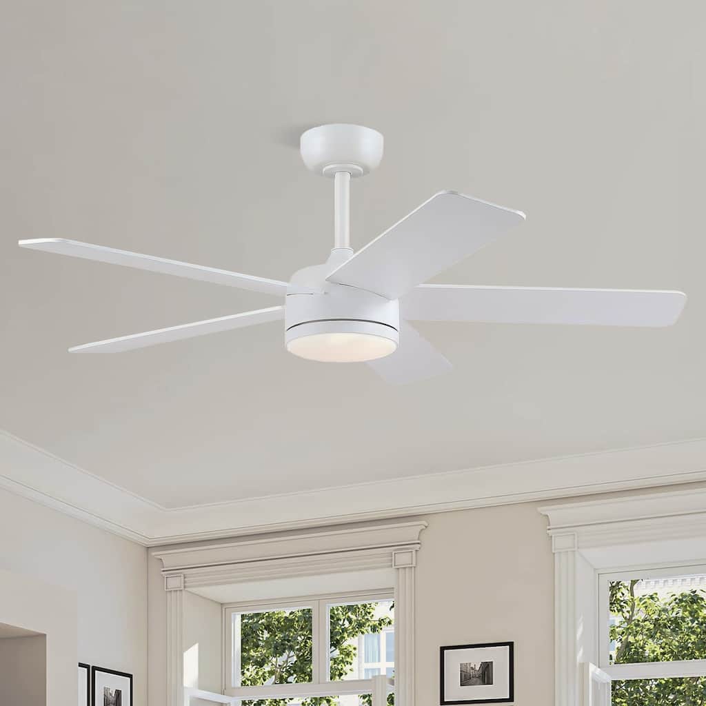 46 Inches Downrod Ceiling Fan with Light and Remote,Quiet DC Motor,Reversible Blades - 46 Inches