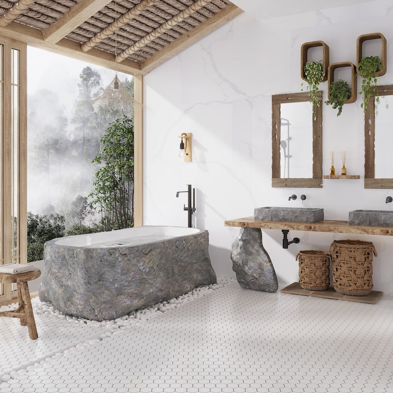 Apollo tile 11" x 11" Cirkel Hex Matte White Porcelain Tile (8.25 sq ft/case) - 10 Pack