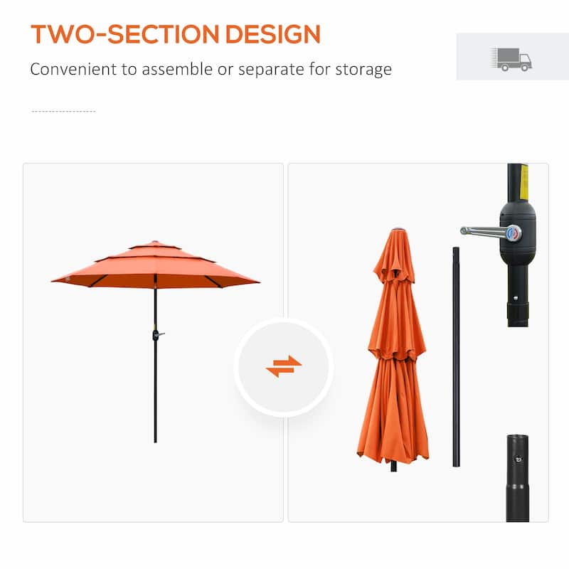 3-Layer Patio Umbrella Outdoor Umbrella with Crank, Push Button Tilt for Deck Backyard and Lawn, Orange