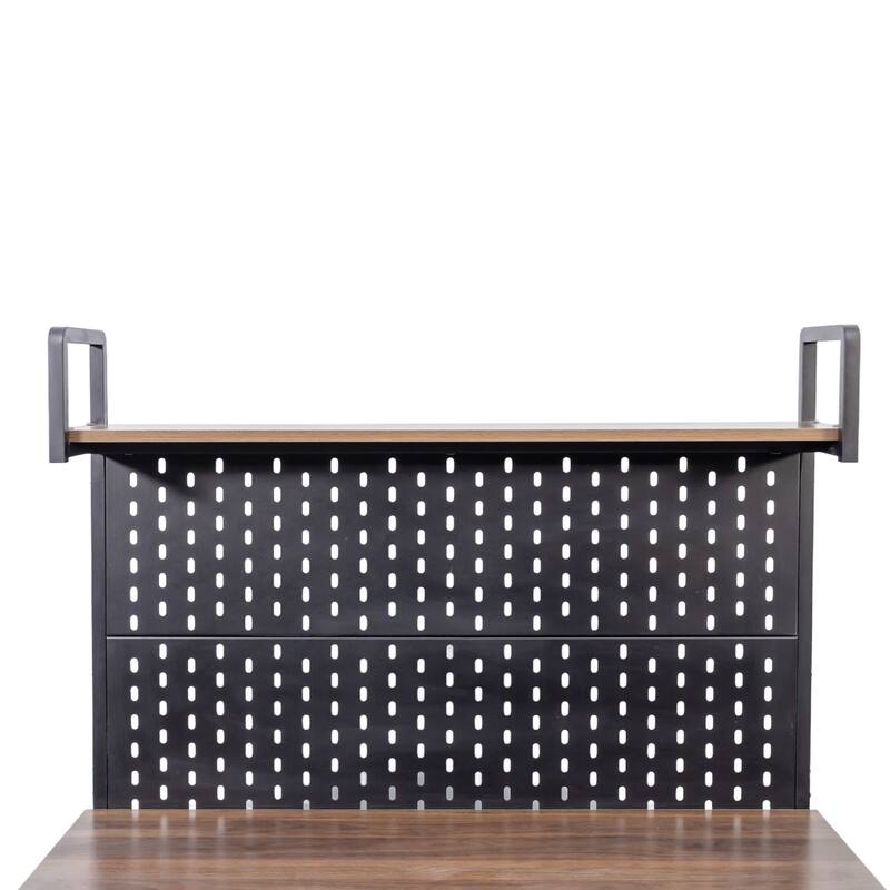 Roomfitters Kitchen Baker's Rack with Doors, Microwave Oven Stand, Utility Storage Shelf and Pegboard Organizer, Walnut