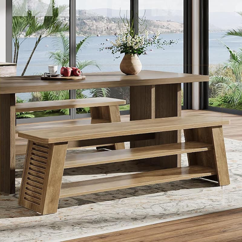 3-Tier Entryway Shoe Bench with Storage Shelf for Living Room, Wooden End of Bed Bench for Bedroom, Dining Bench for Dining Room