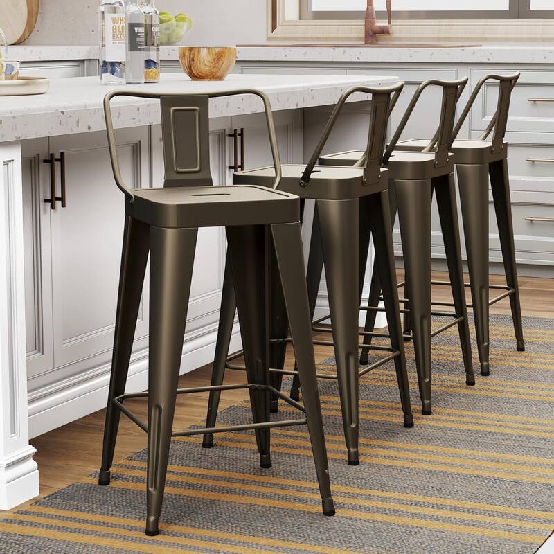 Metal Counter & Bar Stools Set of 4, 26" and 30" Seat Height Barstools with Metal Frame and Low Back for Kitchen lsland