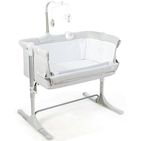 slide 2 of 10, Gymax Portable Baby Bed Side Crib Height Adjustable W/ Music Box & - See Details Grey - See Details