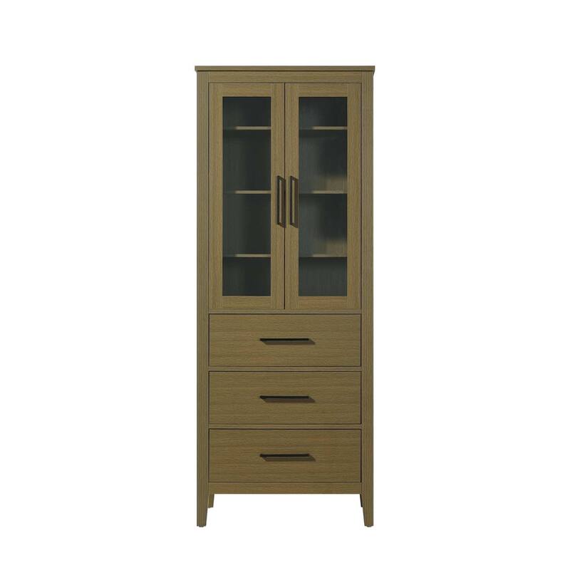 Laura 16-28 Inch Bath Storage Glass Cabinet - Chestnut Brown - 28"