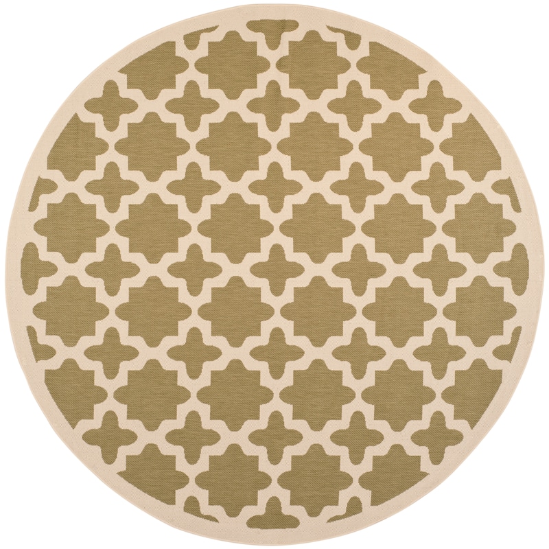 SAFAVIEH Courtyard Dorthey Indoor/ Outdoor Waterproof Patio Backyard Rug - 7'10" Round - Green/Beige