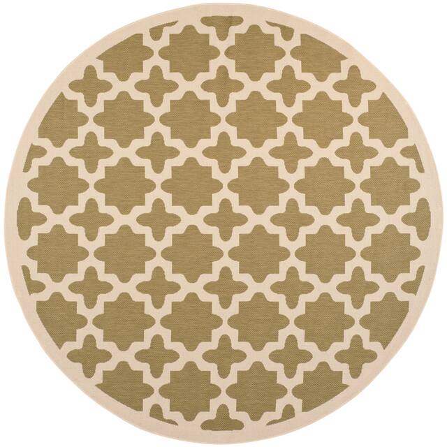 SAFAVIEH Courtyard Dorthey Indoor/ Outdoor Patio Backyard Rug - 7'10" x 7'10" Round - Green/Beige
