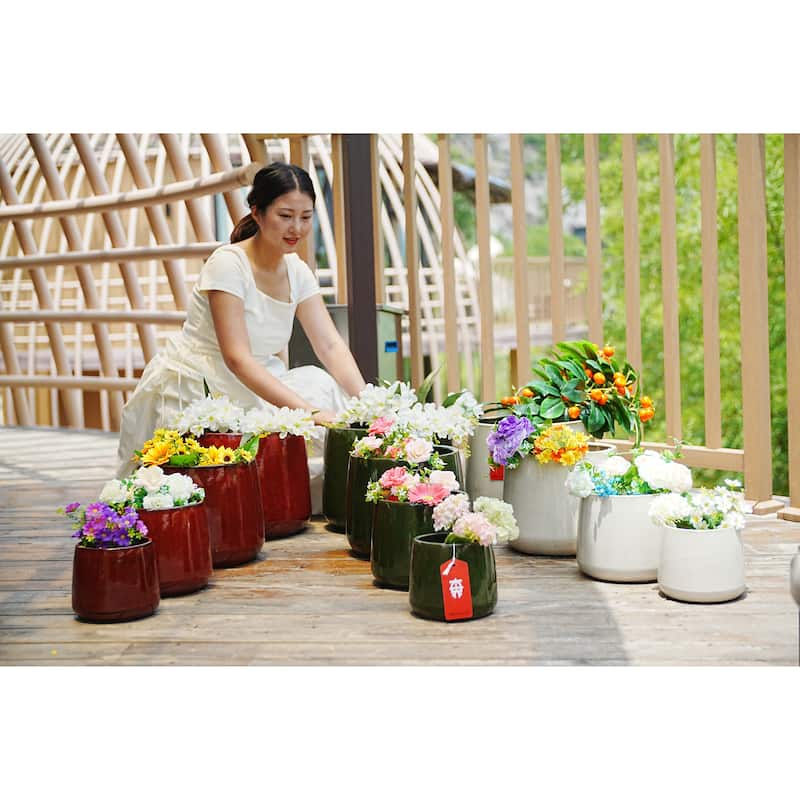 4 Pieces Ceramic Planter Pot, Modern Indoor Outdoor Flowerpot for Patio, Garden, or Windowsills
