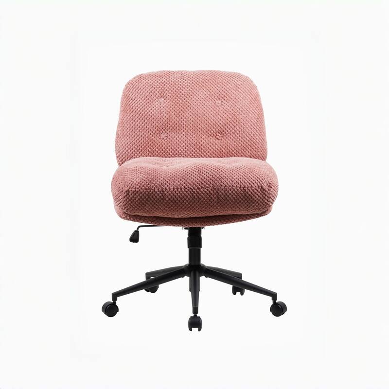 Pink Ergonomic Office Chair with Wide Thickened Seat, Crossed Legs and Wheels