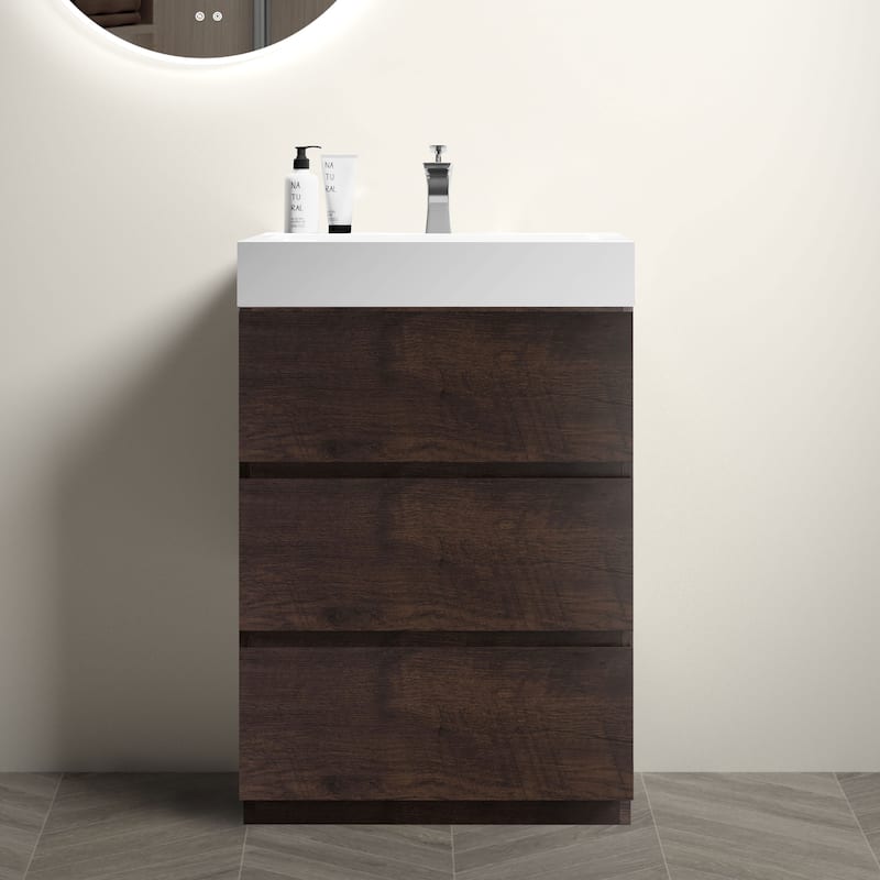 Modern Freestanding Bathroom Vanity with Sink Basin without Drain and Faucet - White+Walnut - 24" W
