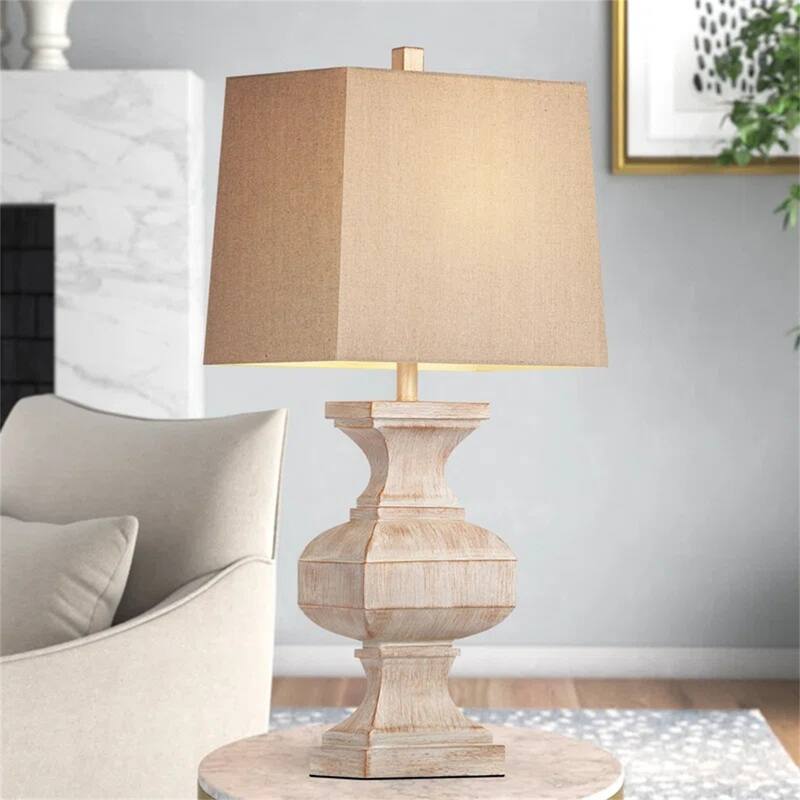 33" Large Retro Resin Table Lamp, Rustic Side Table Lamp with 1 LED Bulb