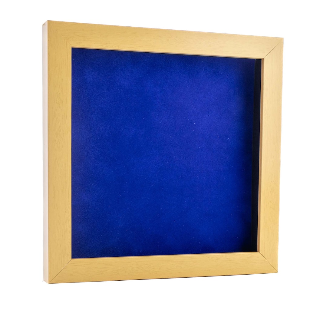 13x13 Shadow Box Frame Natural Wood | With a 3/4" Usable Display Depth | Includes a Royal Blue Real Suede Texture Acid-Free