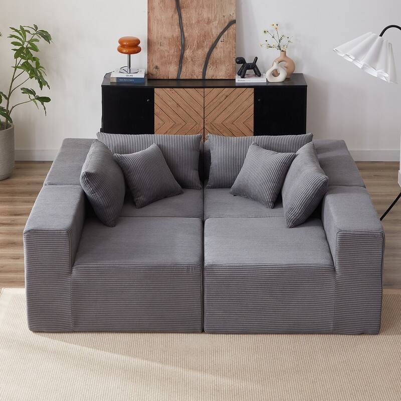 Corduroy Upholstered 104-Inch L Shaped Sectional Sofa