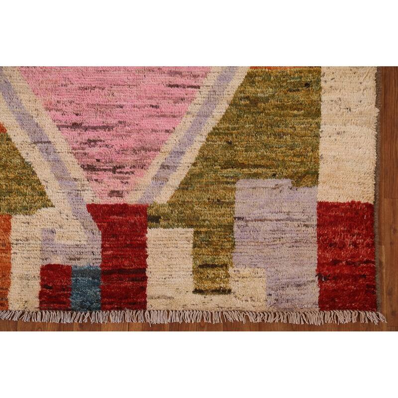Hand Knotted Oriental 100% Wool Carpet Modern Geometric Multi-Colored Moroccan Area Rug - 8' 7'' X 5' 6''