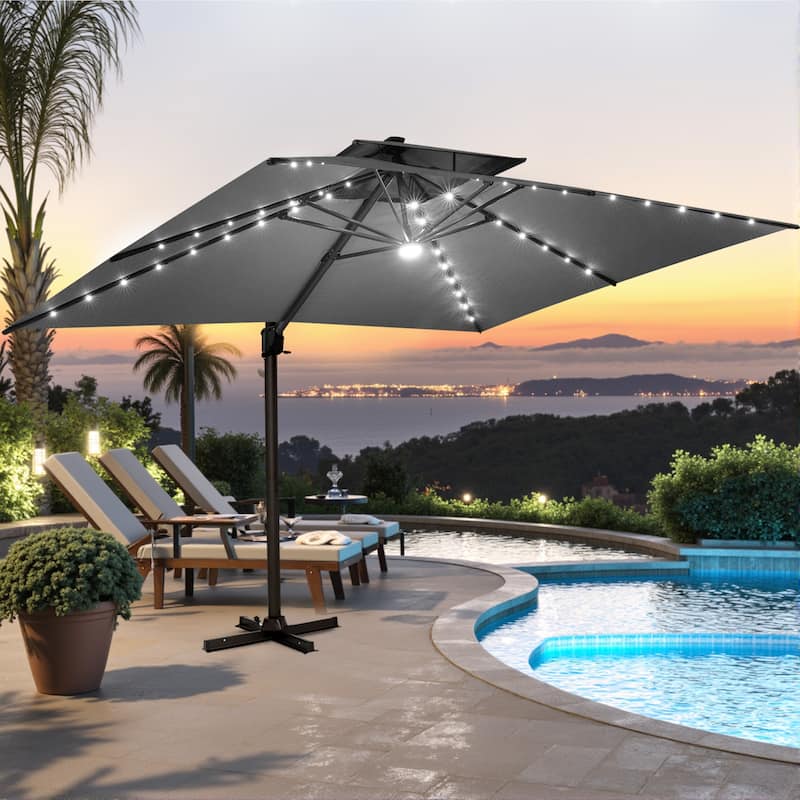 Pellebant 10 X 10 Ft Outdoor Square Patio Offset Umbrella, Base Not Included