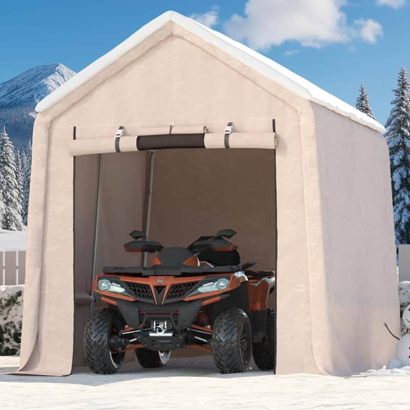 10x10 FT Portable Outdoor Storage Shed, Carport for Motorcycle, Firewood, Garden and Tools - Kahki