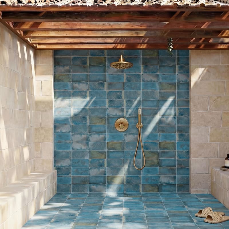 Merola Tile Atelier Oxid Blue 4-1/2" x 9-1/8" Porcelain Floor and Wall Tile