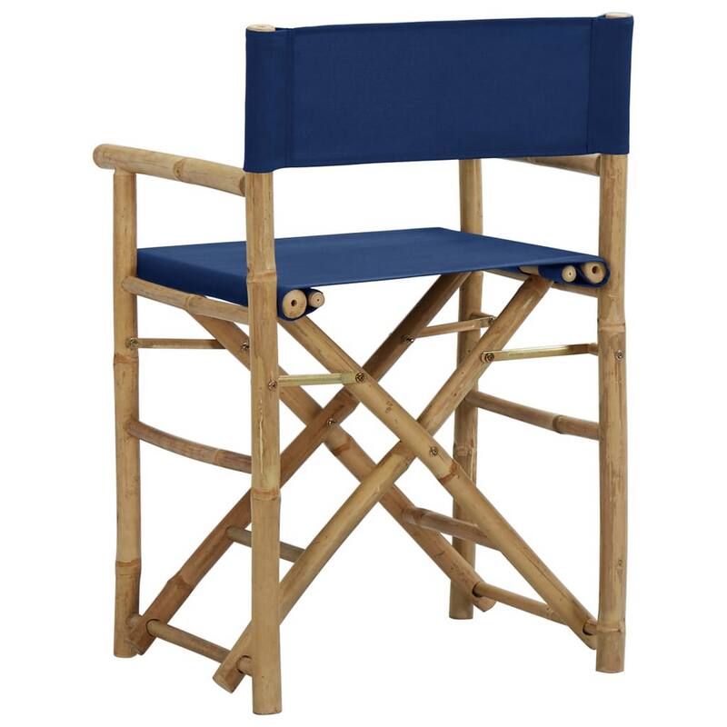 Foldable Directors Chair Set of 2, Accent Bamboo Frame, Blue Polyester