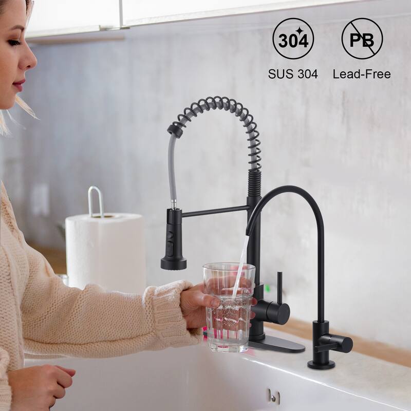 WOWOW Three Function Pull Down Kitchen Faucet with Drinking Water Faucet
