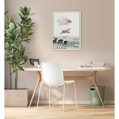 Sylvie Beaded Happy Elephant in Paris Framed Canvas by July Art Prints
