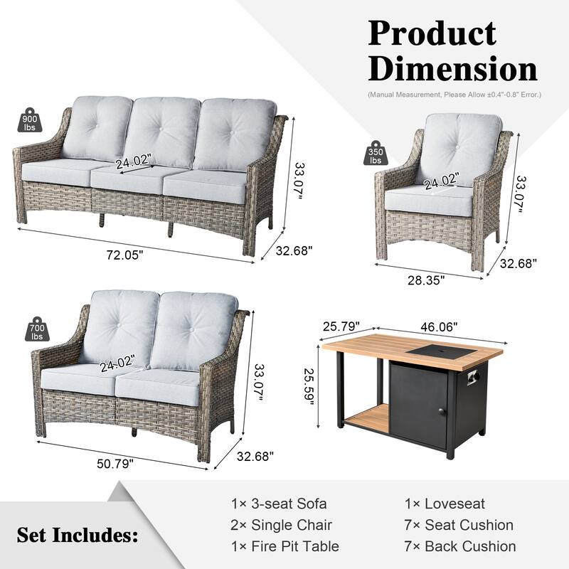 OVIOS 5-piece Patio Wicker Conversation Set With Fire Table