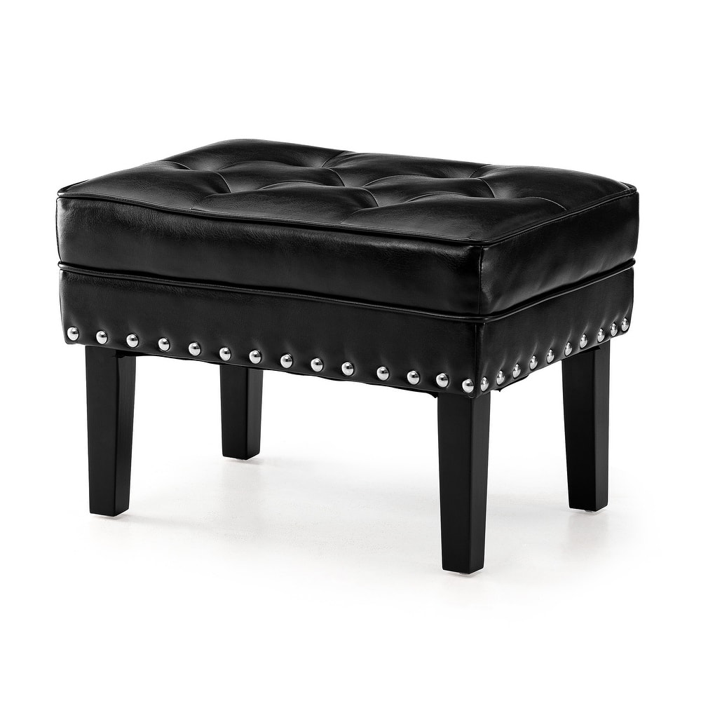 Glitzhome 22"W Mid-century PU Leather Tufted Ottoman Foot Stool