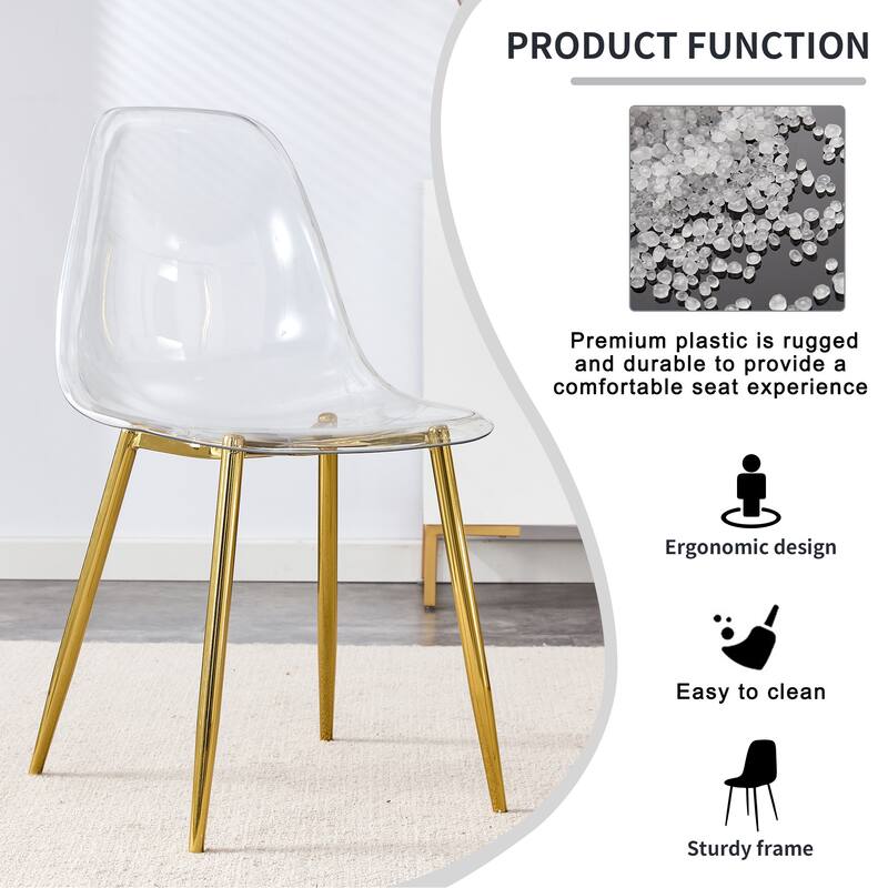 Modern simple transparent dining chair plastic chair armless crystal chair,Set of 4
