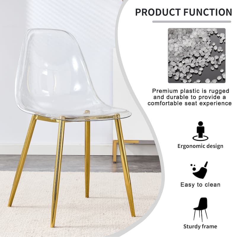 Roomfitters Transparent Plastic Dining Chairs with Silver Metal Legs, Armless Crystal Style Makeup or Office Set of 6