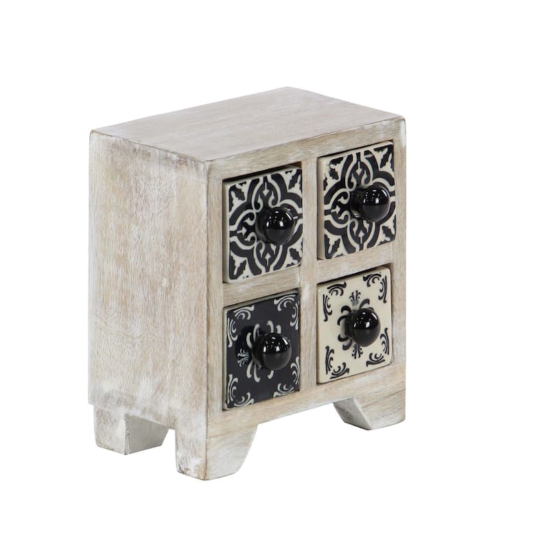 Square White Lattice-Patterned 4-Drawer Ceramic Jewelry Box