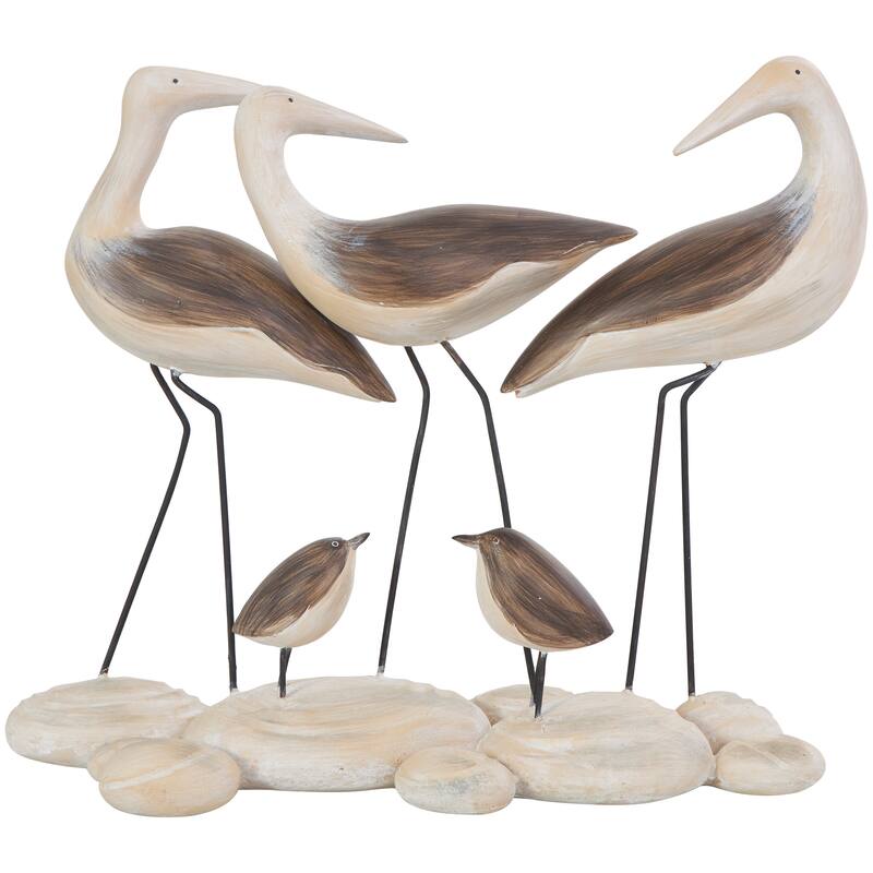 Brown Polystone Family Bird Decorative Sculpture with Cream Rock Base