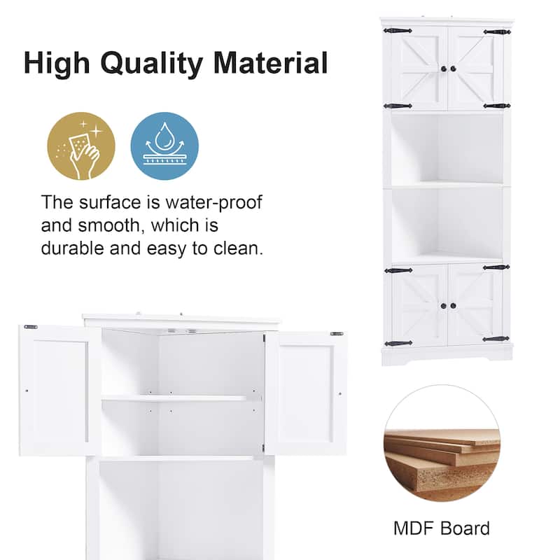 Tall Corner Bathroom Storage with Doors and Adjustable Shelves