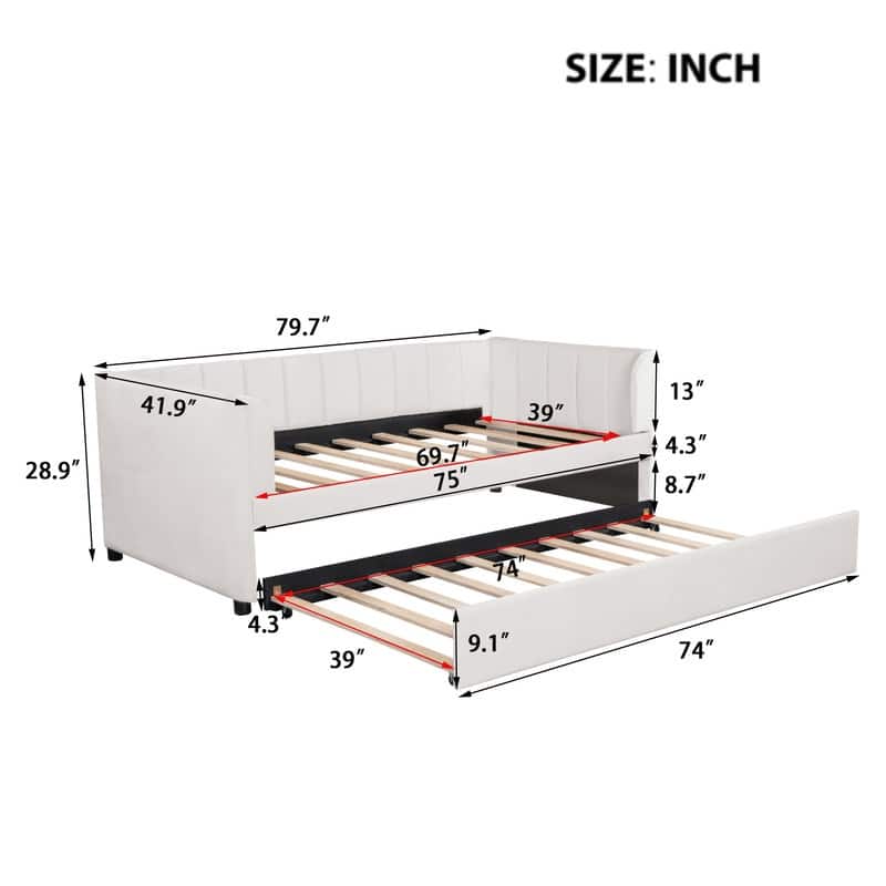 Twin Size Upholstered Daybed with Trundle Included-Perfect For Overnight Guests/Sleepovers,3 Colors