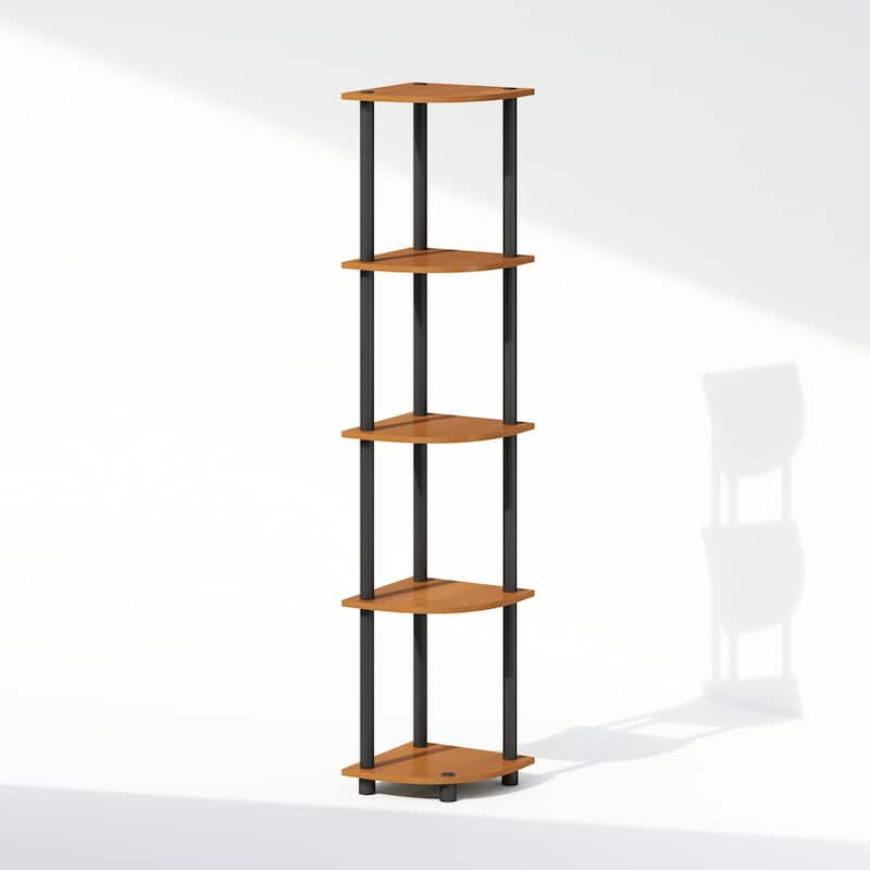 5 Tiers Wood Household Shelving Unit in Light Cherry/Black (11.6 in. W x 57.7 in. H x 11.6 in. D)